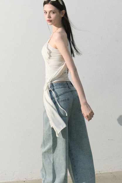 Pantaloni vintage in cotone effetto consumato a gamba larga