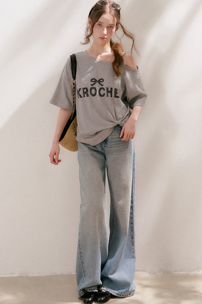 Lace Tie-Up Wide-Leg Jeans