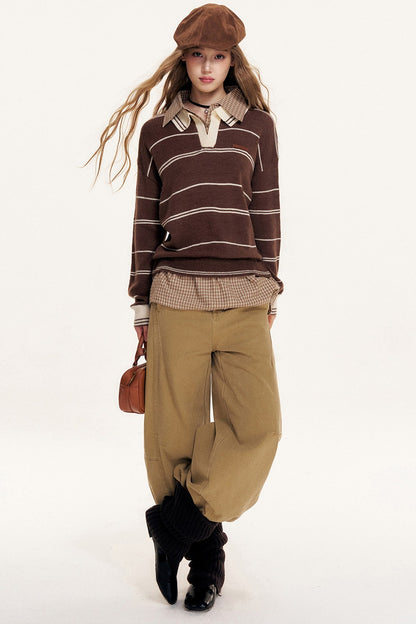 Striped Layered-Look Polo Sweater