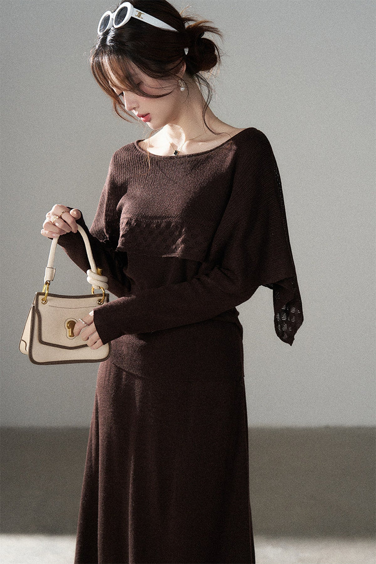 Long-Sleeve Knit Top and Skirt Set