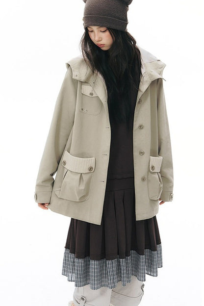 Workwear-Jacke mit Kapuze und Patchwork