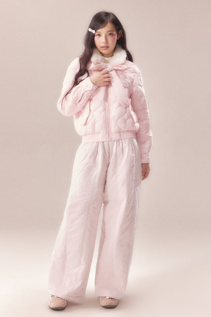 Heart Embossed Bow Padded Jacket