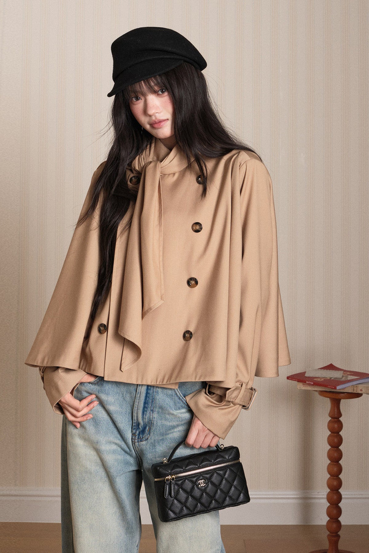 Double-Breasted Cape Trench Coat
