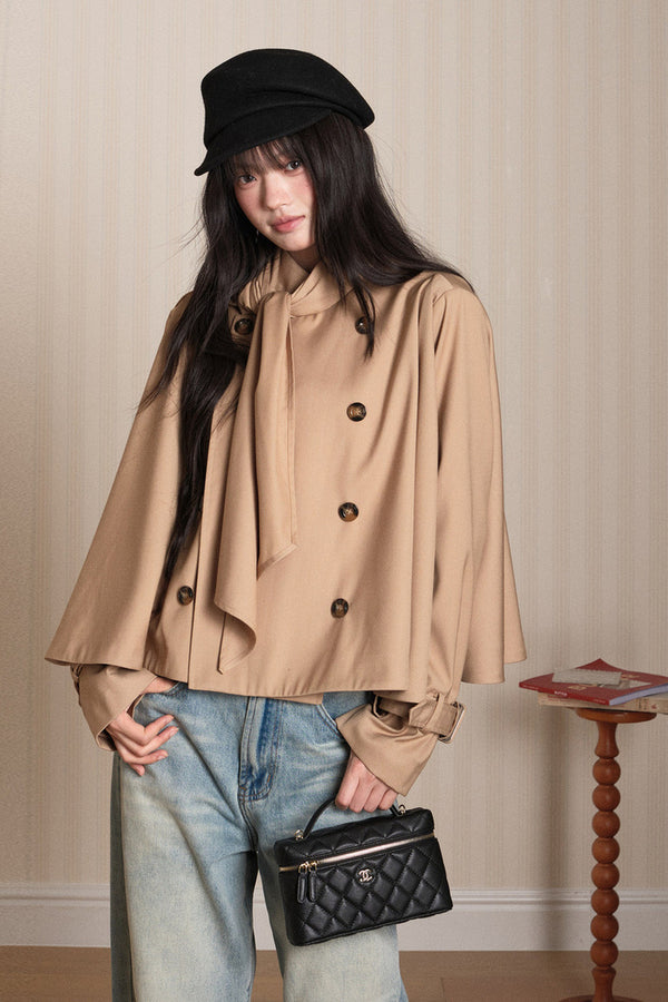 Double-Breasted Cape Trench Coat
