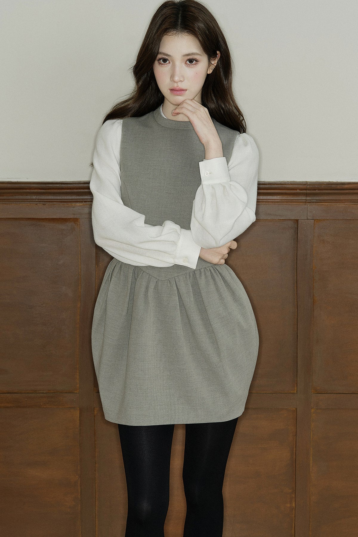 Loose Wool Blend Puff Sleeve Shirt