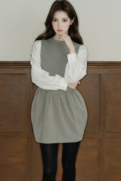 Loose Wool Blend Puff Sleeve Shirt