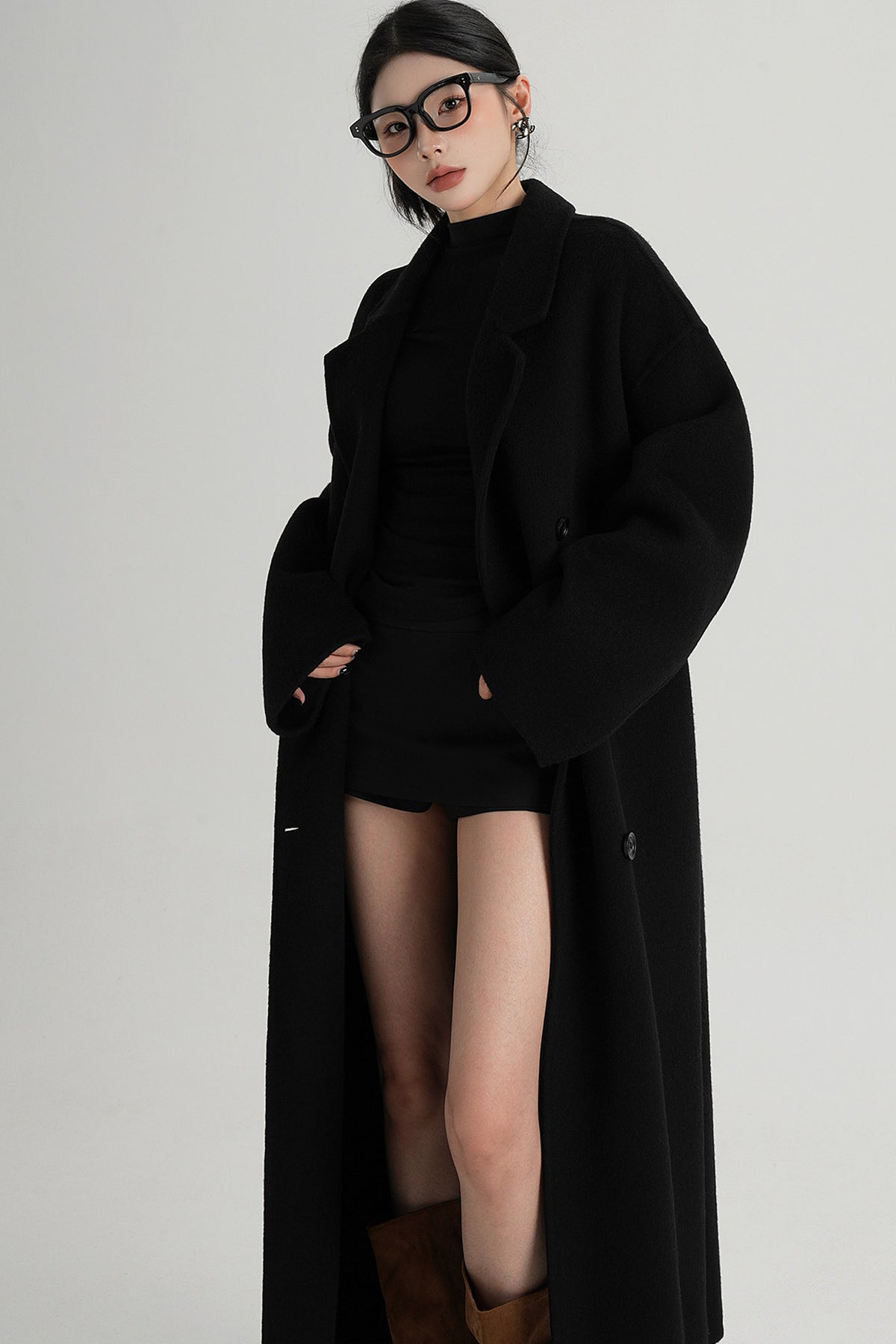Cappotto ampio lungo in lana double face