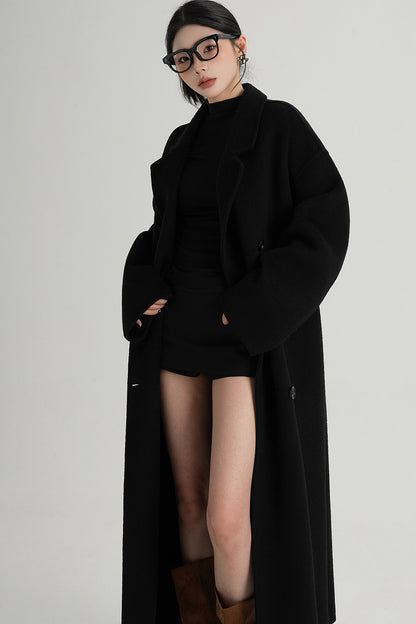 Cappotto ampio lungo in lana double face