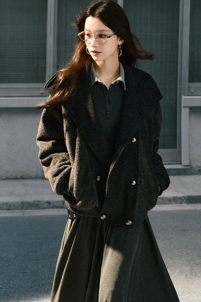 Loose Double-Breasted Woolen Jacket