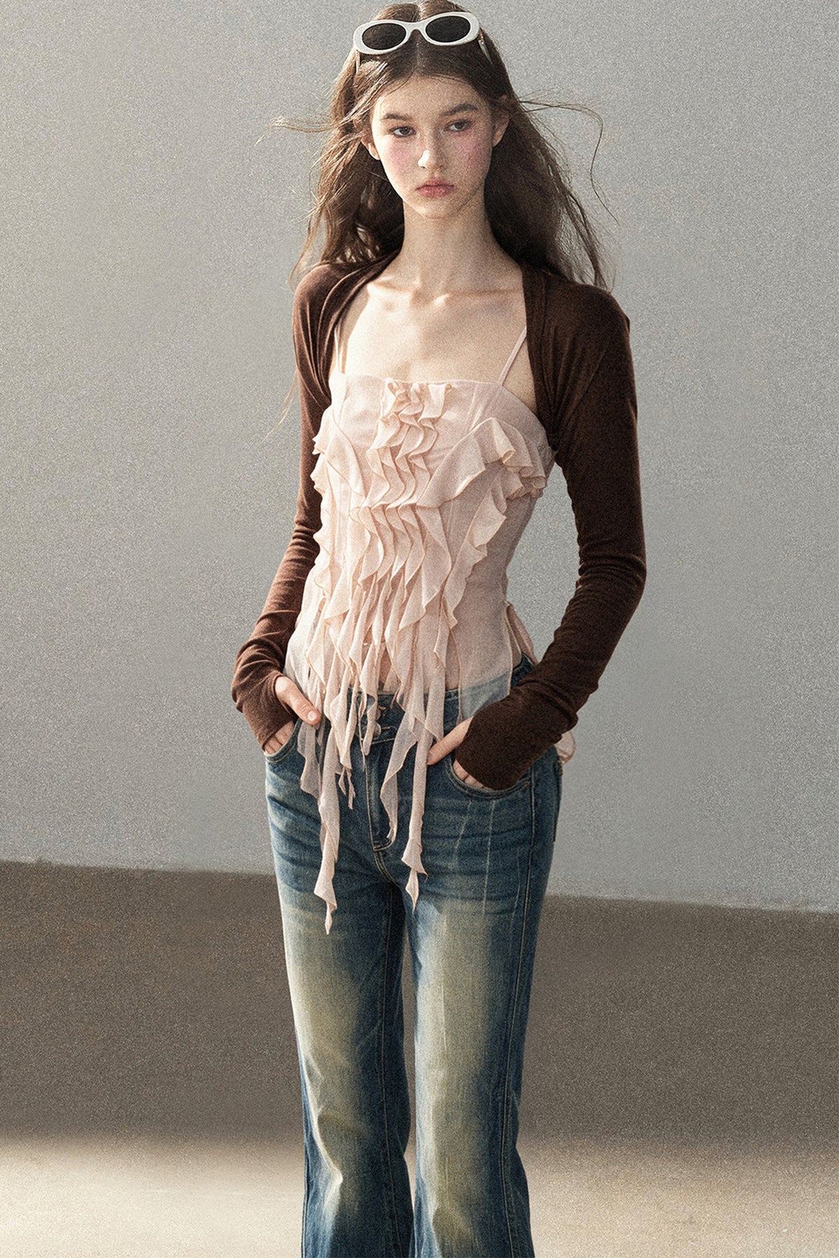 Long-Sleeved Shawl Chiffon Camisole