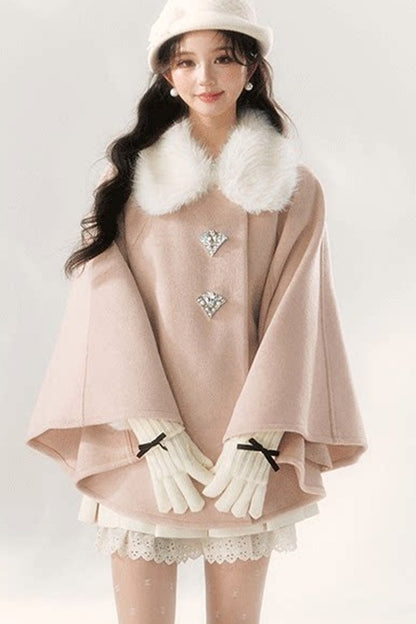 Luxurious Fur Collar Cape