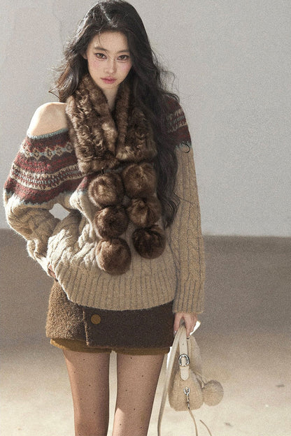 Fluffy Pom-Pom Eco-Fur Scarf
