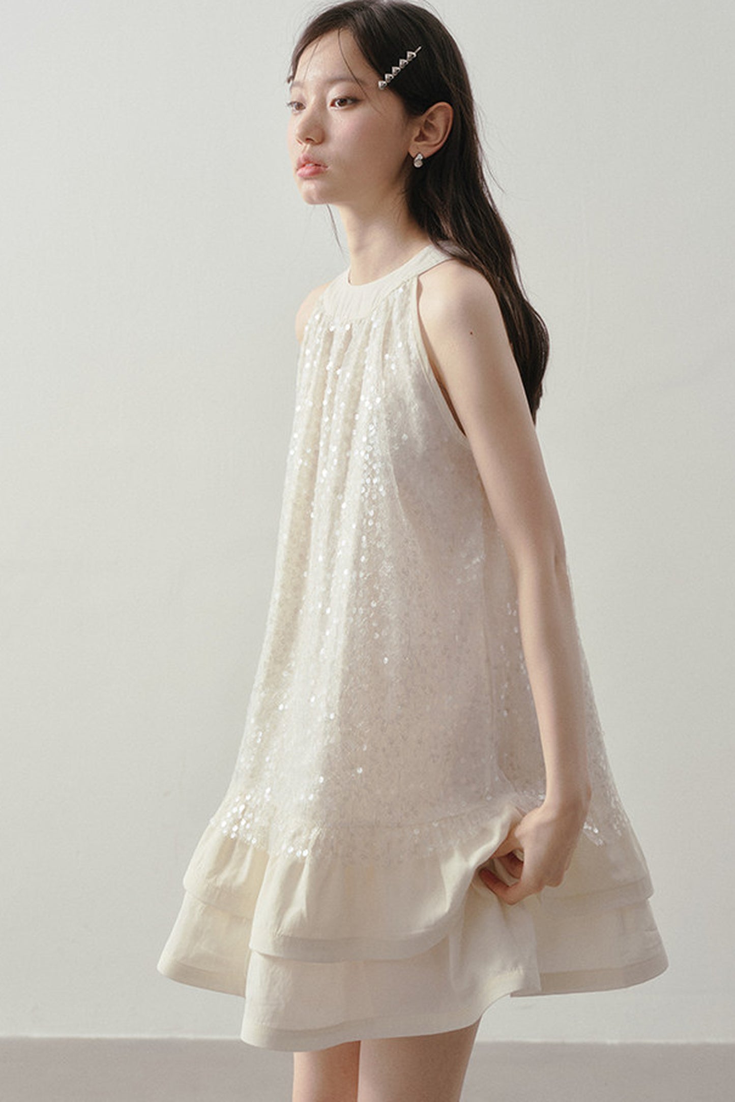 Sequin Halter A-Line Ruffle Short Dress