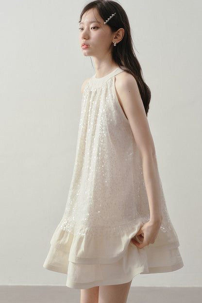 Sequin Halter A-Line Ruffle Short Dress