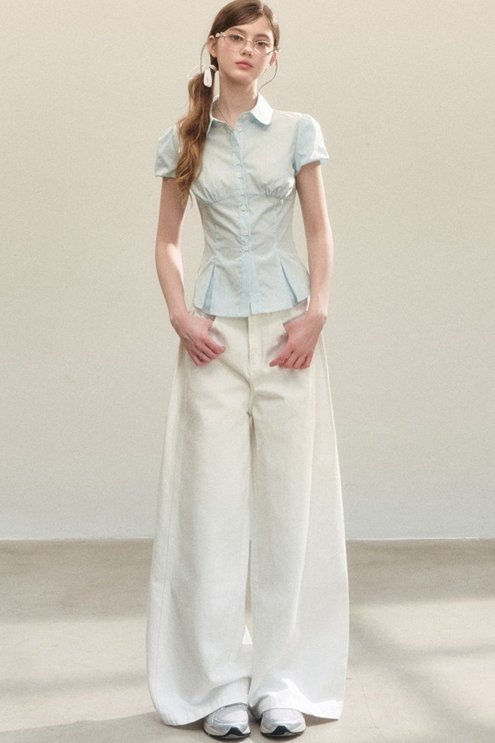 White Drapey High-Waisted Wide-Leg Pants
