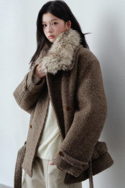Napoleon Buckle Wool Fur Collar Jacket