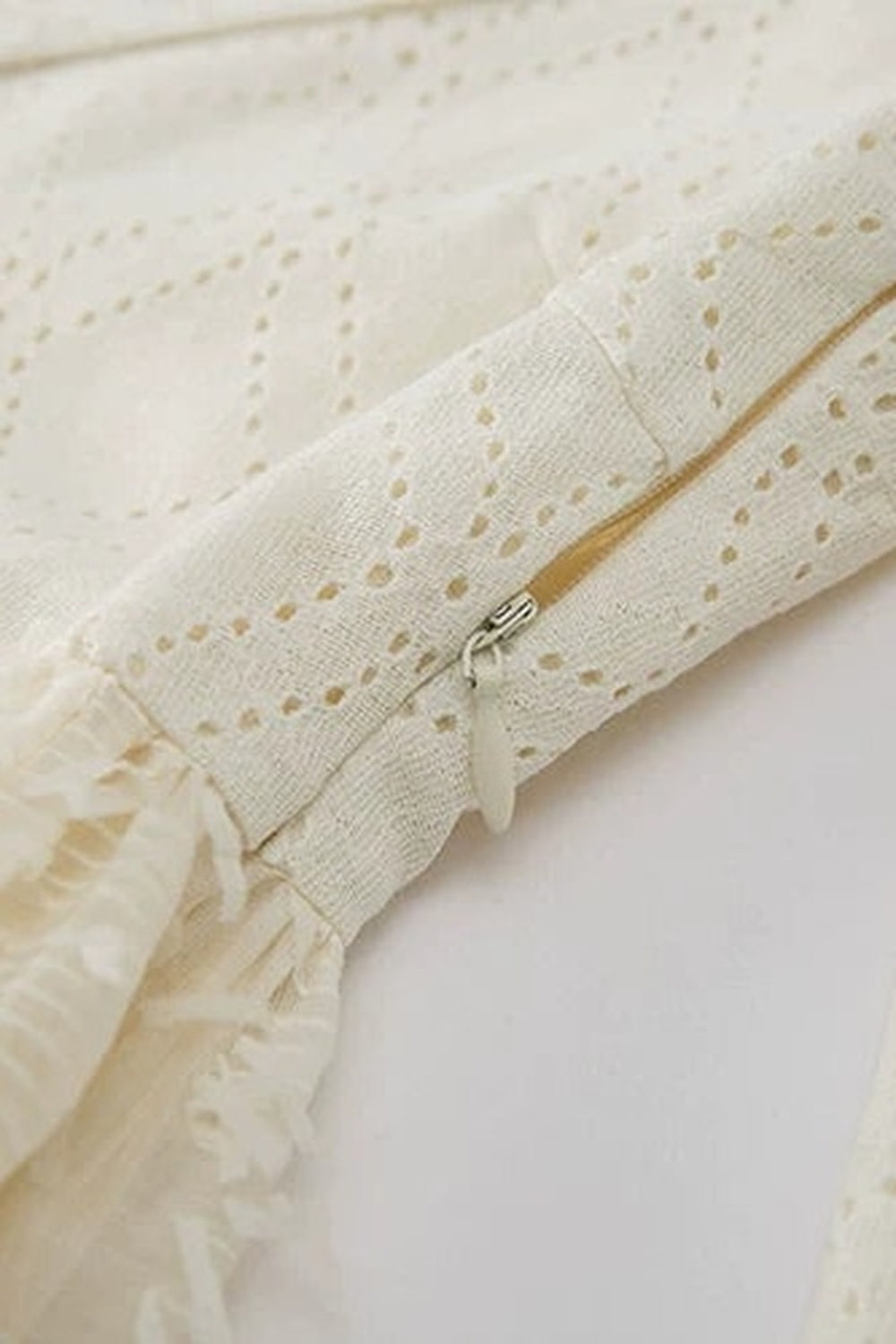 Beige Plaid Lace Bow Dress