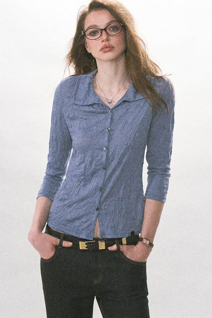 Chemise boutonnée plissée texturée
