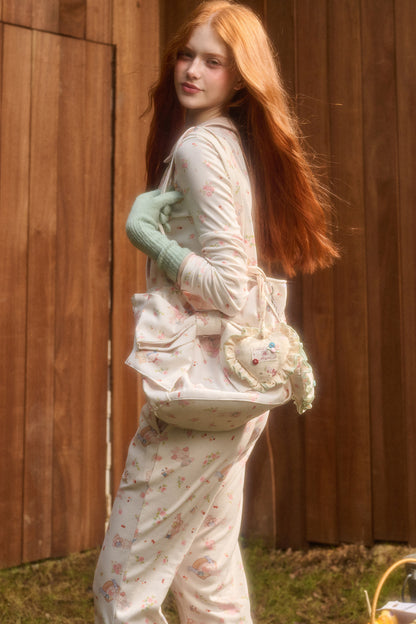 Layered-Look Floral Bunny Cardigan and Pants Set-Up