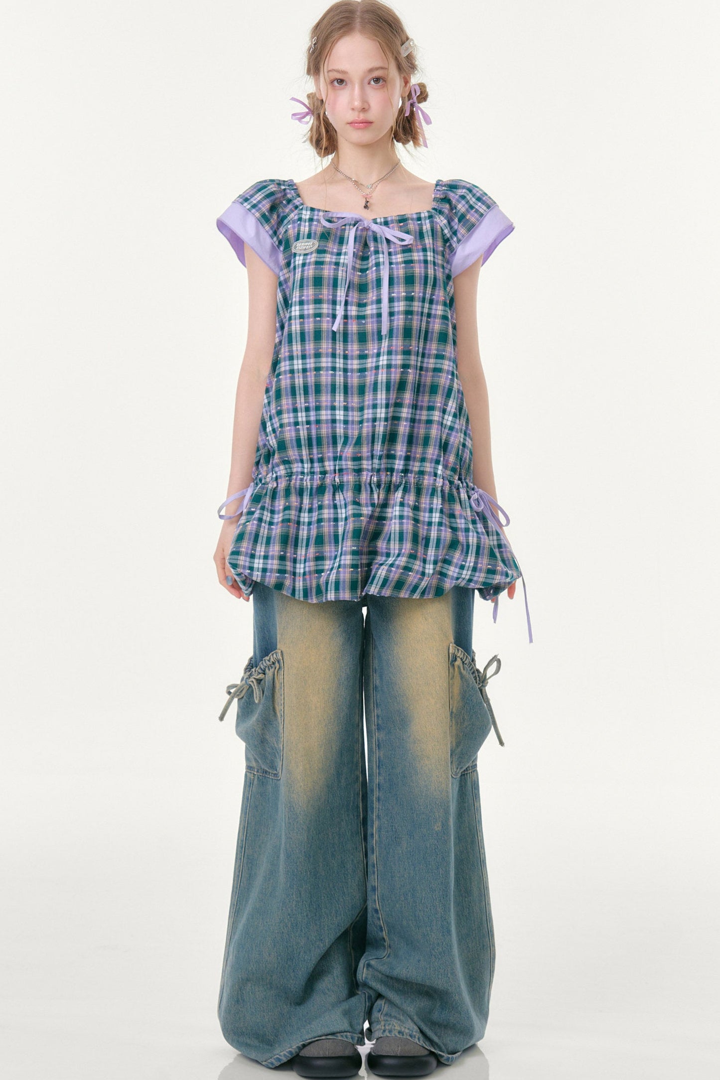 Purple Plaid Flutter Dress