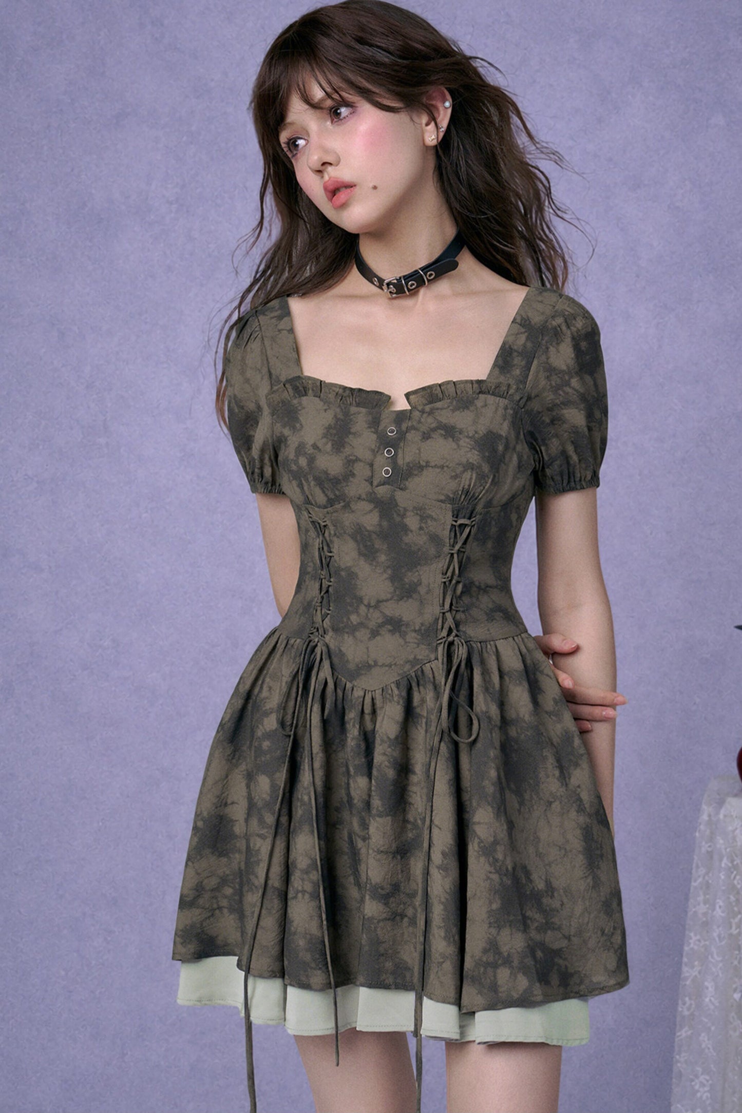 Dark Moss Waist Cincher Dress