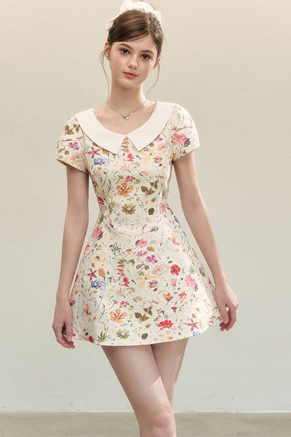 Floral Puffy Suspender Dress