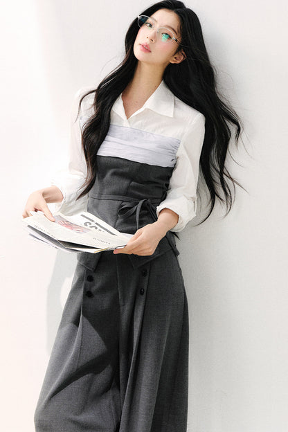 Lapel Faux Two-Piece Tie Shirt