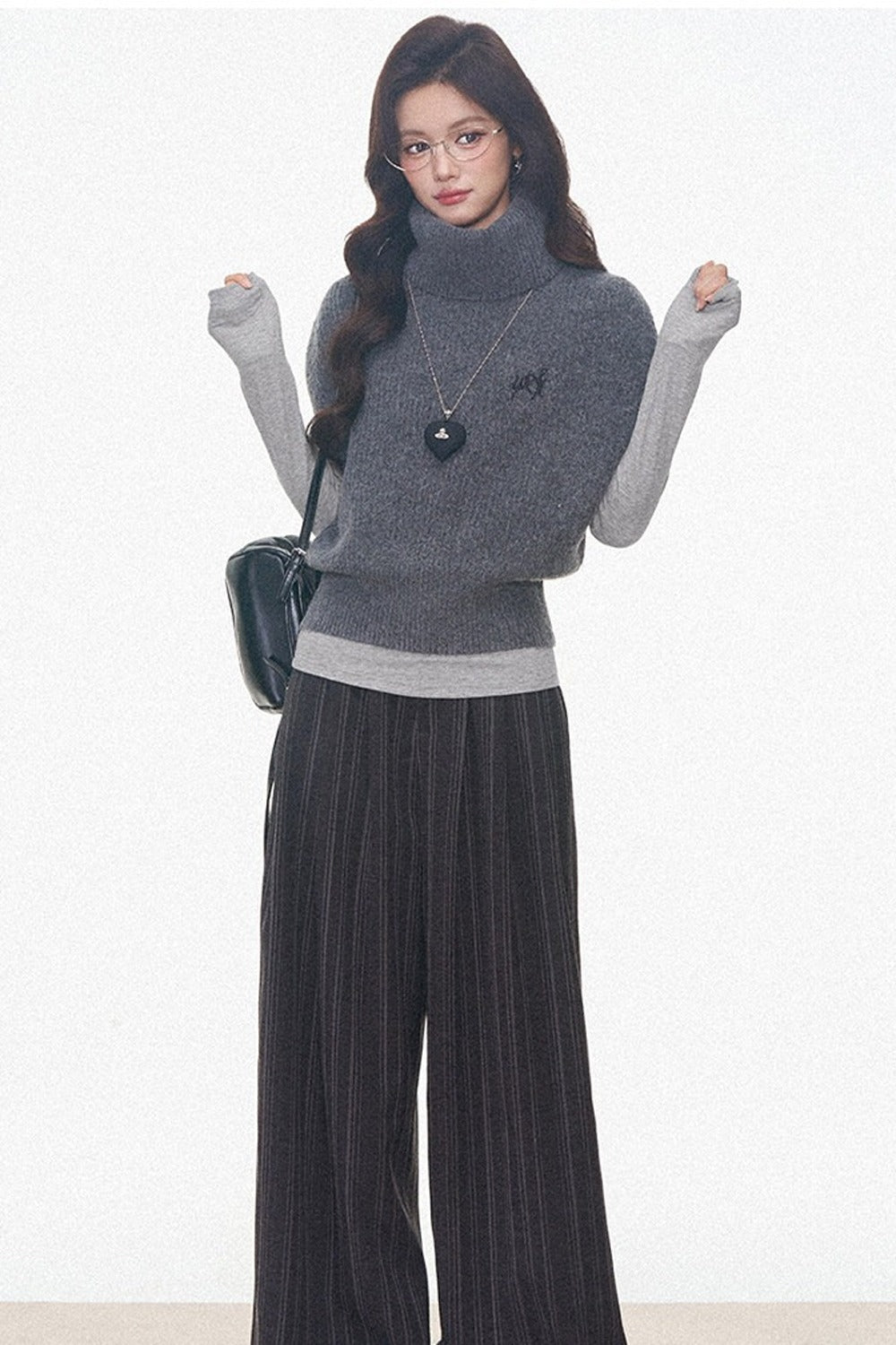 Layered Turtleneck Sweater and Pants 3-Piece Set-Up