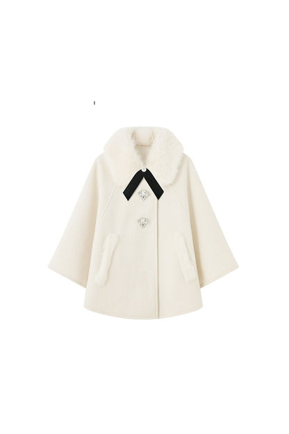 Luxurious Fur Collar Cape