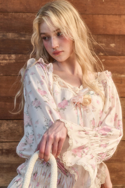 Floral Two-Piece Blouse and Shorts Set-Up