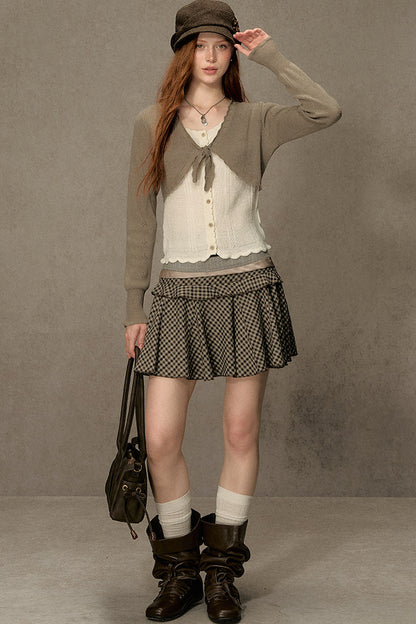 Short V-Neck Knit Cardigan