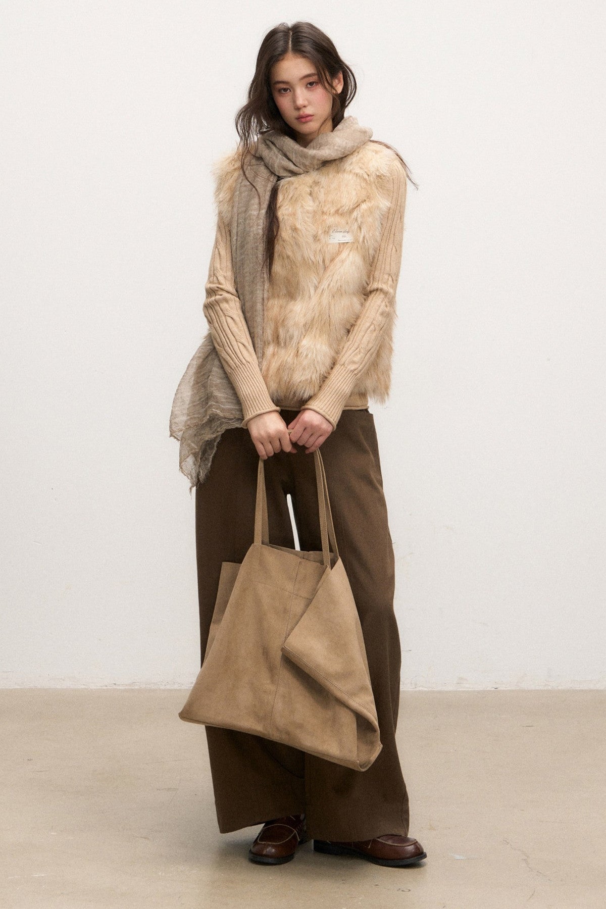 Beige Knit Base Layer Top Set-Up