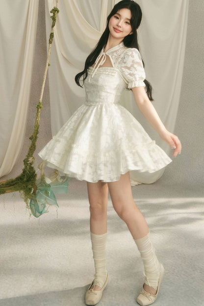 Chinese Style Princess Puff Sleeve Dress