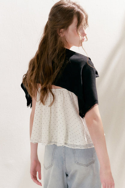 Bubble Polka Dot Ruched Chiffon Camisole Set-Up