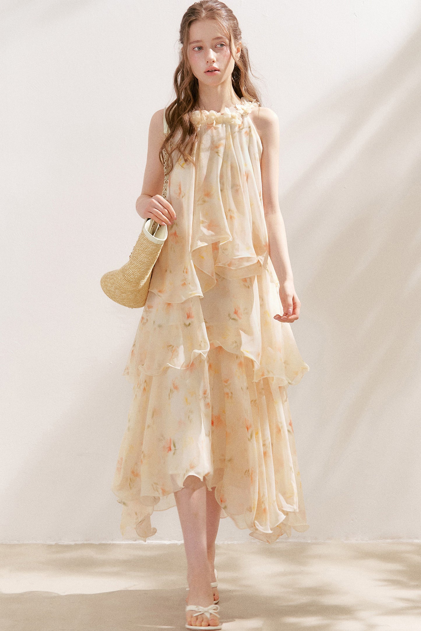 Chiffon Floral Halter Long Dress