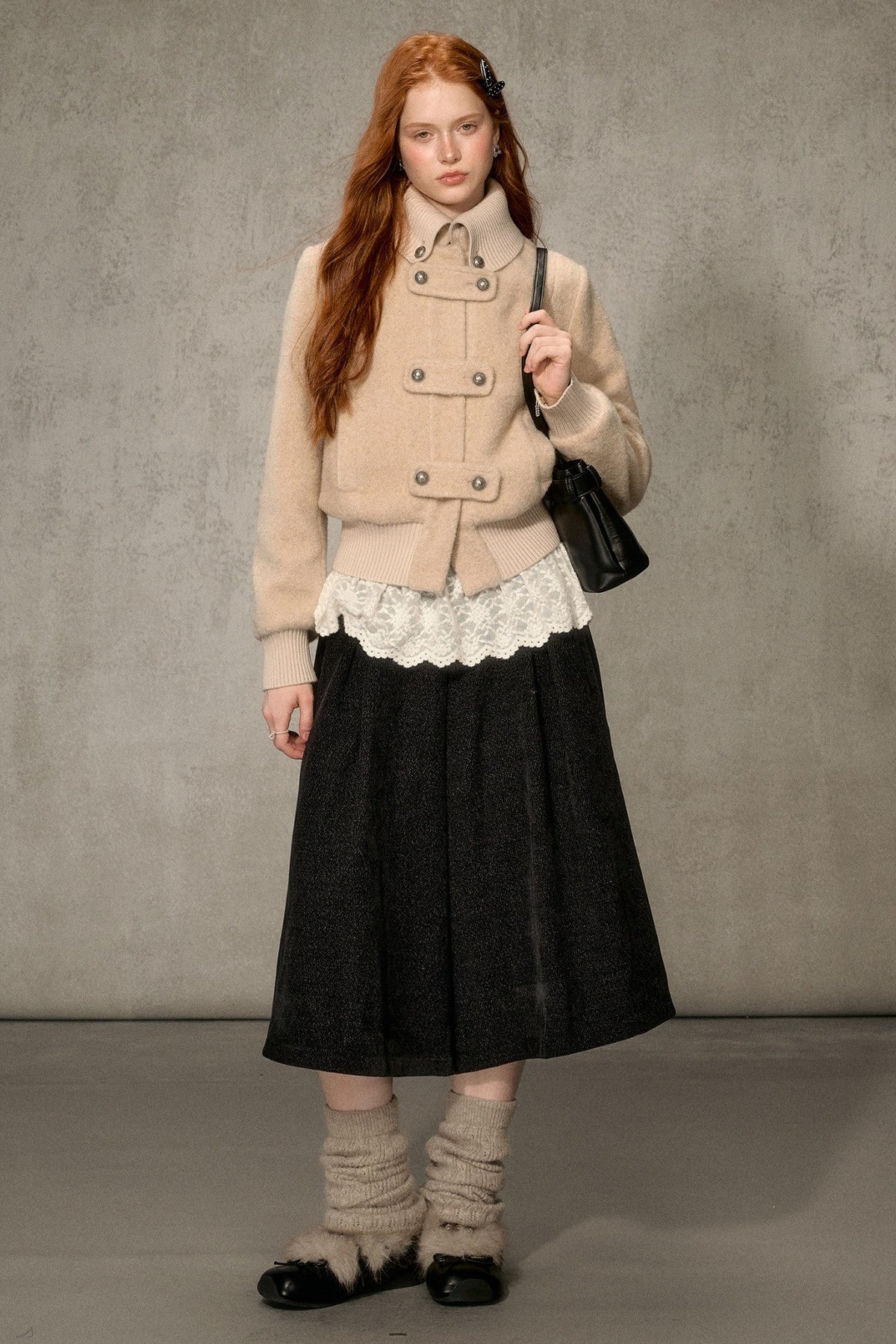 High-Neck Layered-Look Jacket