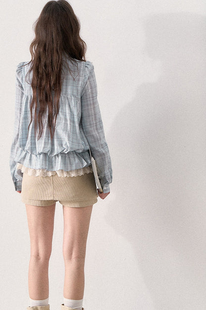 Mint Plaid Lace Blouse