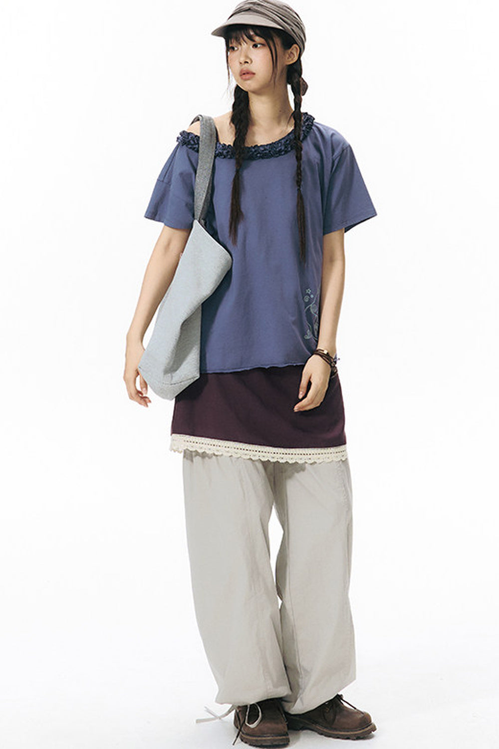 Patchwork Waistband Pocket Wide-Leg Cargo Pants