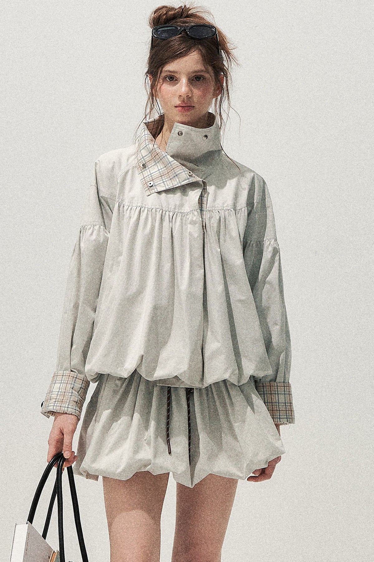Plaid Trench Coat and Skirt Set-Up