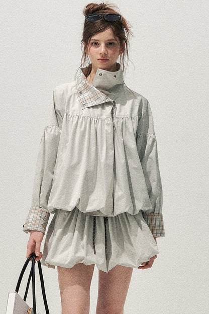 Plaid Trench Coat and Skirt Set-Up