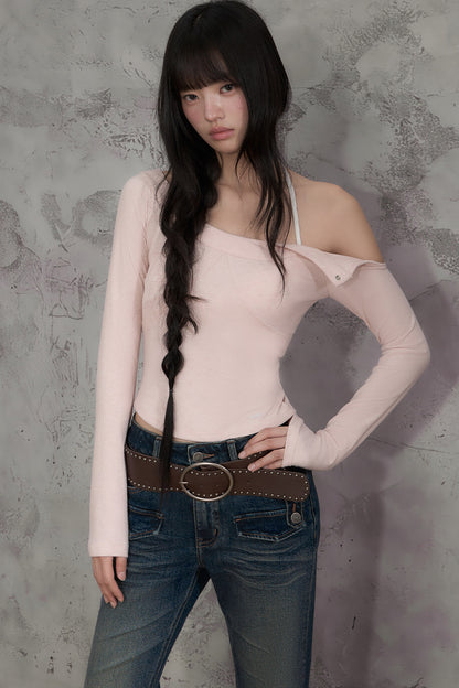 Off-Shoulder Long-Sleeve Top and Pants Set-Up