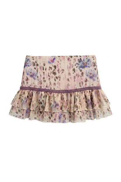 Conjunto de top halter de punto con lazo y falda de estampado de leopardo