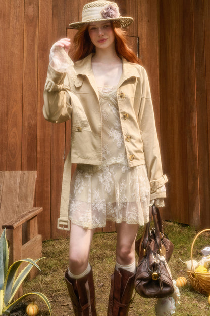 Skin Brown Short Trench Jacket