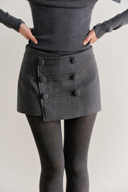 Wool Blend Double-Breasted Diagonal Placket Skirt