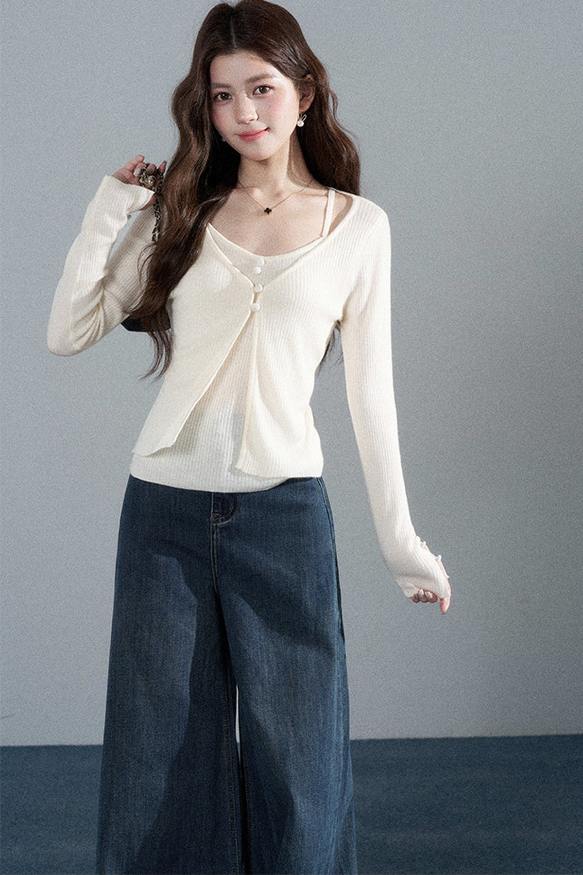 Red Layered-Look Knit Top