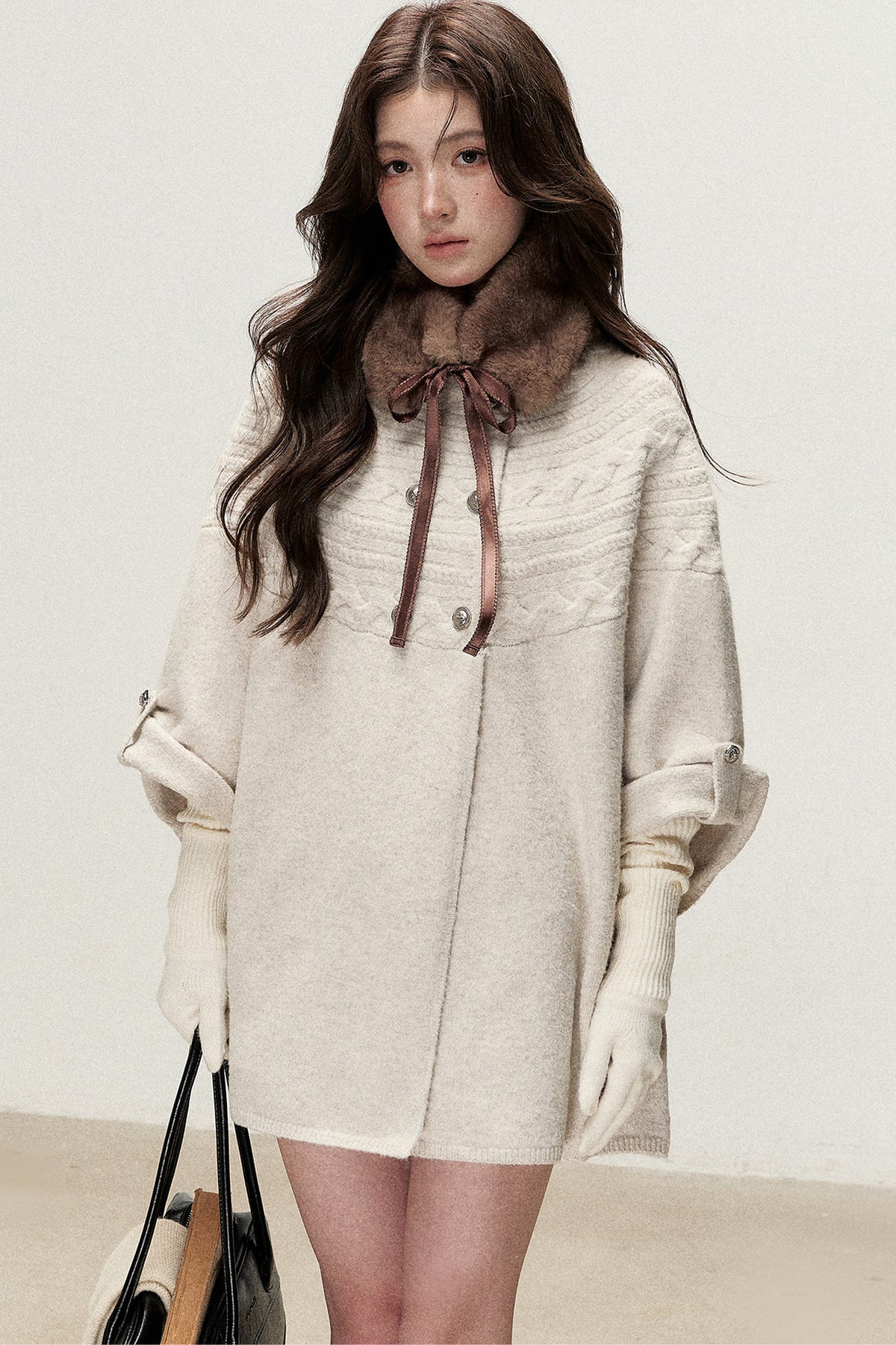 Double-Breasted Cape Design Cardigan