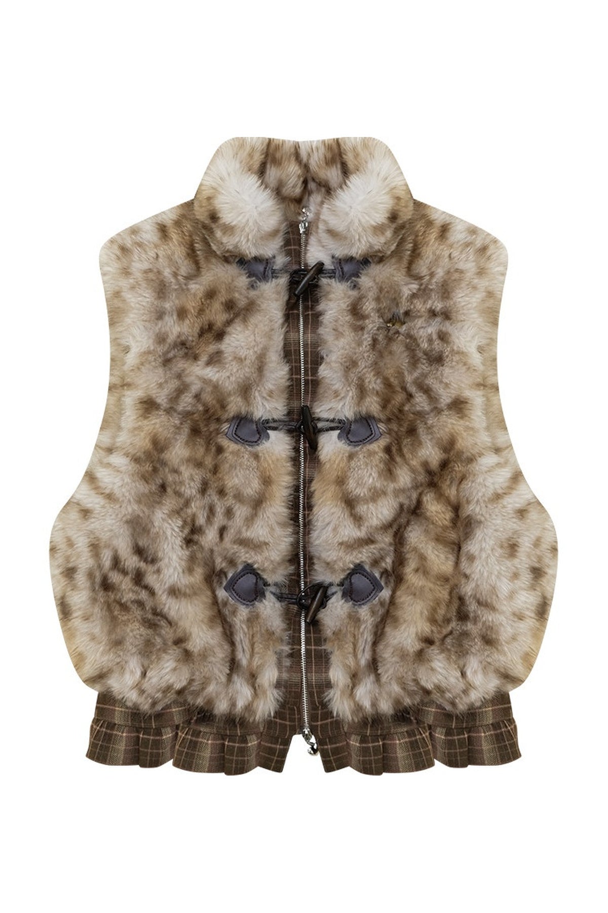Plaid Leopard Horn Button Vest