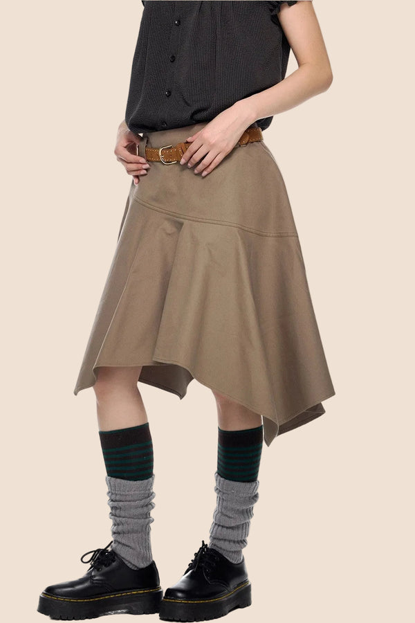 Brown A-Line Midi Skirt