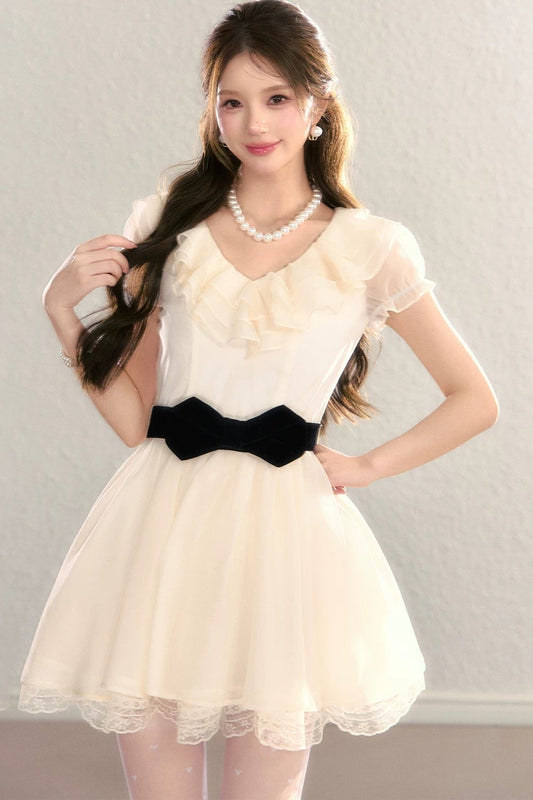 French V-Neck Color-Block Dress