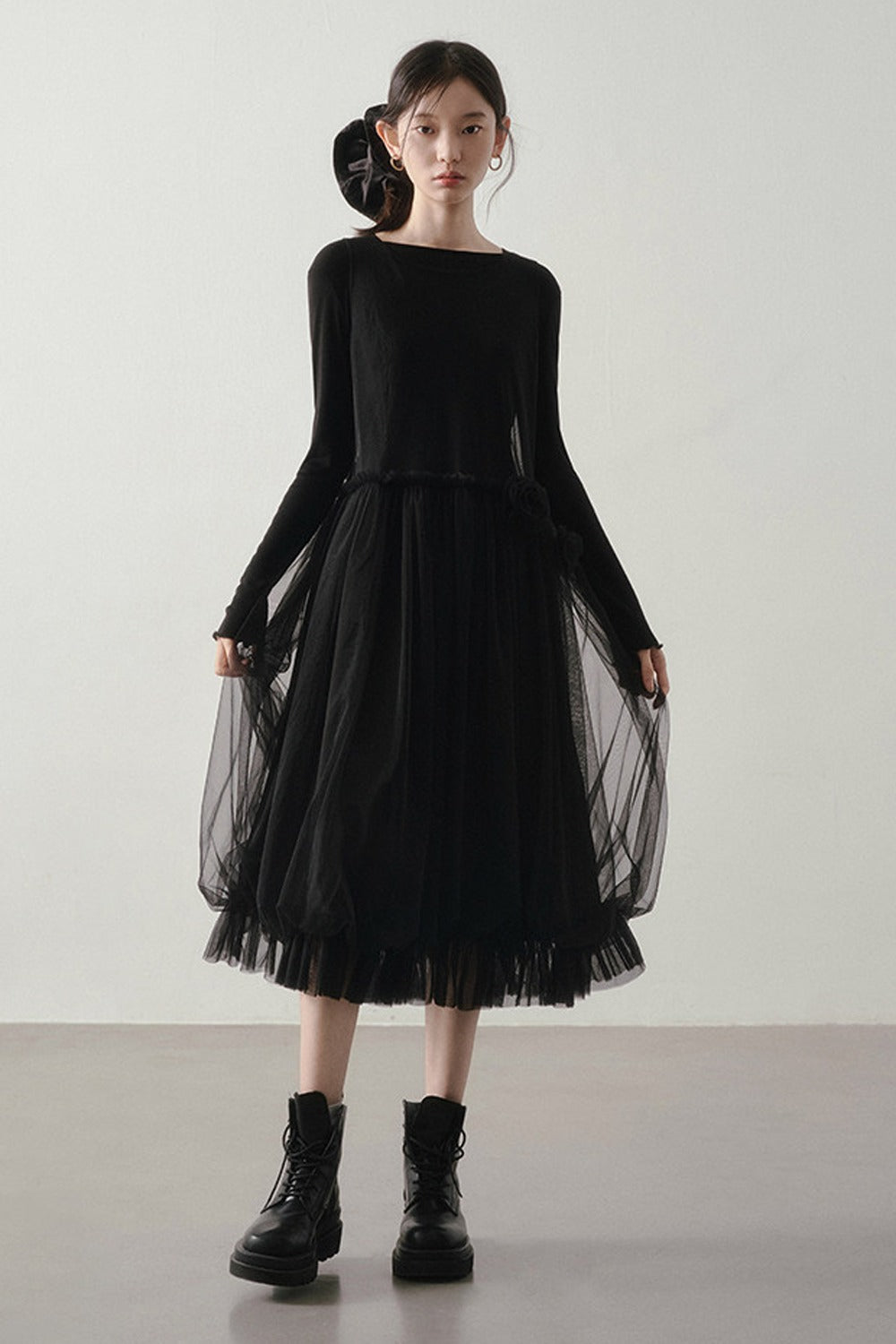 Multi-Layered Mesh Ruffle Tank Dress